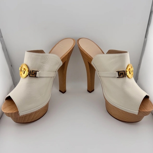 Versace White and Gold Platform Mules - Picture 1 of 4